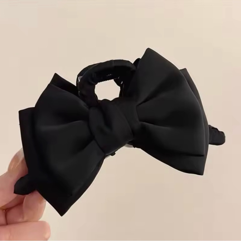 Black Satin Bow Hair Clip